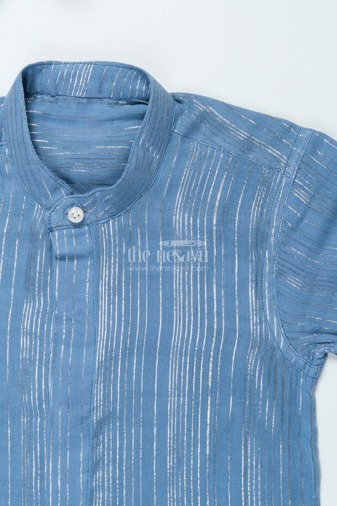 The Nesavu Boys Cotton Shirt Boys Zari Cotton Shirt for Ethnic School Days and Casual Celebrations Nesavu Nesavu boys zari striped cotton shirt ethnic wear festive school events