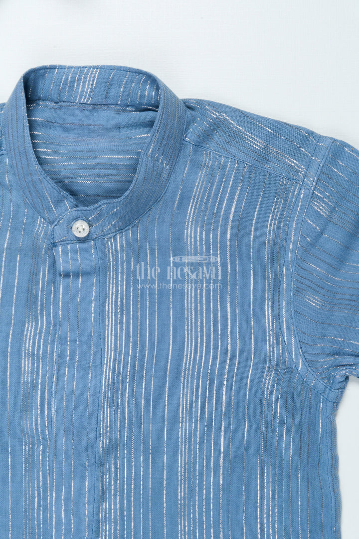 The Nesavu Boys Cotton Shirt Boys Zari Cotton Shirt for Ethnic School Days and Casual Celebrations Nesavu Nesavu boys zari striped cotton shirt ethnic wear festive school events