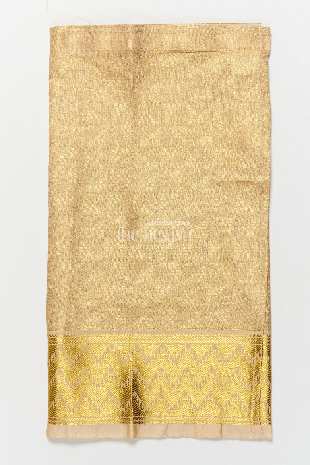 The Nesavu Boys Vesti Boys Zari Vesti for Traditional Celebrations and Temple Visits Nesavu 16 (1Y) / Gold D034B-16 Nesavu boys vesti embossed tissue broad zari border festivals wedding functions