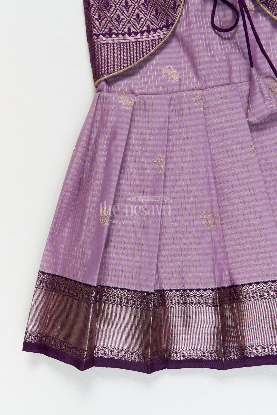The Nesavu Girls Kanchi Silk Frock Bridal Silk Frock for Toddler Girls with Designer Kanchivaram Saree Inspired Weave Nesavu Nesavu toddler girl bridal silk frock with designer Kanchivaram saree weave and traditional zari border
