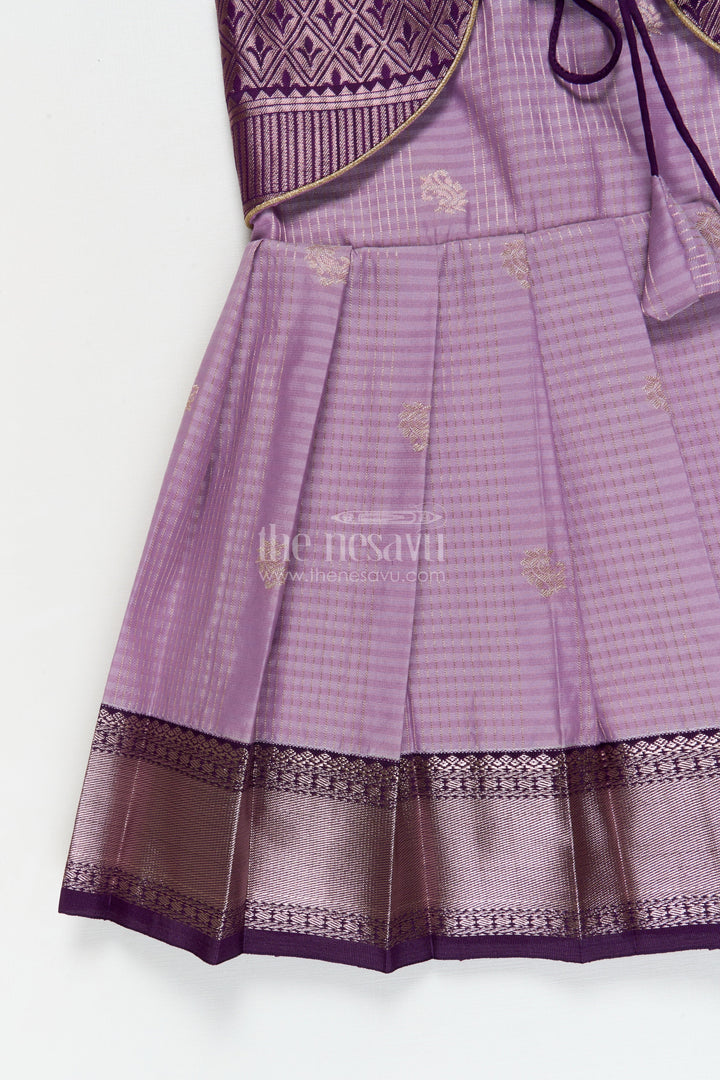 The Nesavu Girls Kanchi Silk Frock Bridal Silk Frock for Toddler Girls with Designer Kanchivaram Saree Inspired Weave Nesavu Nesavu toddler girl bridal silk frock with designer Kanchivaram saree weave and traditional zari border