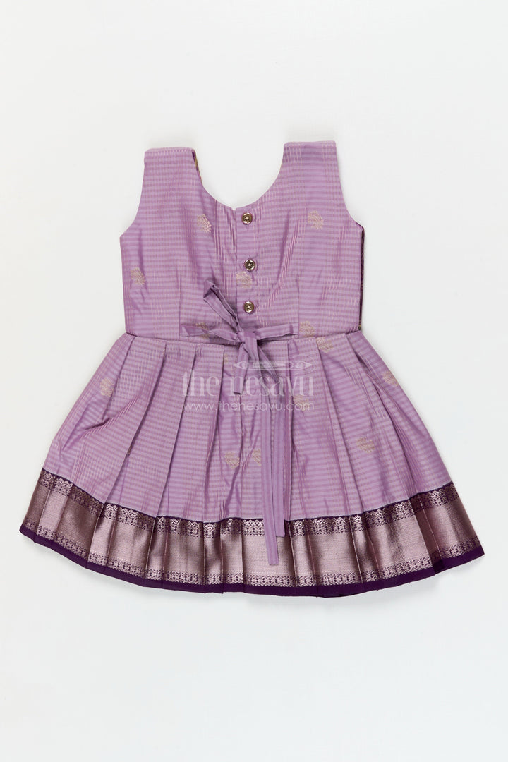 The Nesavu Girls Kanchi Silk Frock Bridal Silk Frock for Toddler Girls with Designer Kanchivaram Saree Inspired Weave Nesavu Nesavu toddler girl bridal silk frock with designer Kanchivaram saree weave and traditional zari border