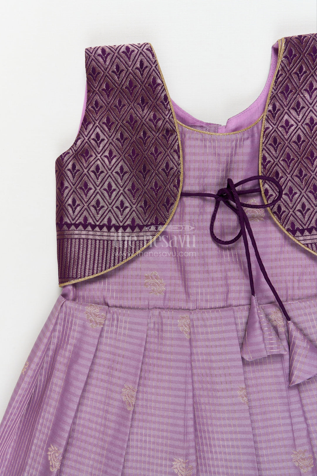 The Nesavu Girls Kanchi Silk Frock Bridal Silk Frock for Toddler Girls with Designer Kanchivaram Saree Inspired Weave Nesavu Nesavu toddler girl bridal silk frock with designer Kanchivaram saree weave and traditional zari border