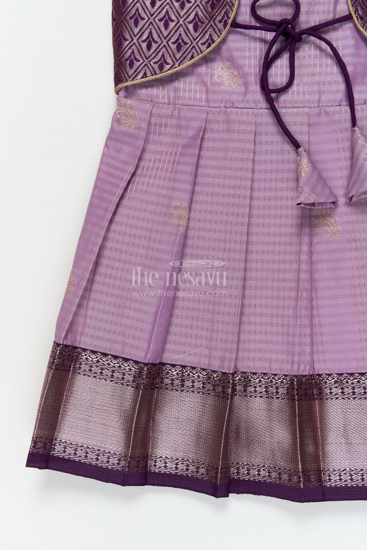 The Nesavu Girls Kanchi Silk Frock Bridal Silk Frock for Toddler Girls with Designer Kanchivaram Saree Inspired Weave Nesavu Nesavu toddler girl bridal silk frock with designer Kanchivaram saree weave and traditional zari border