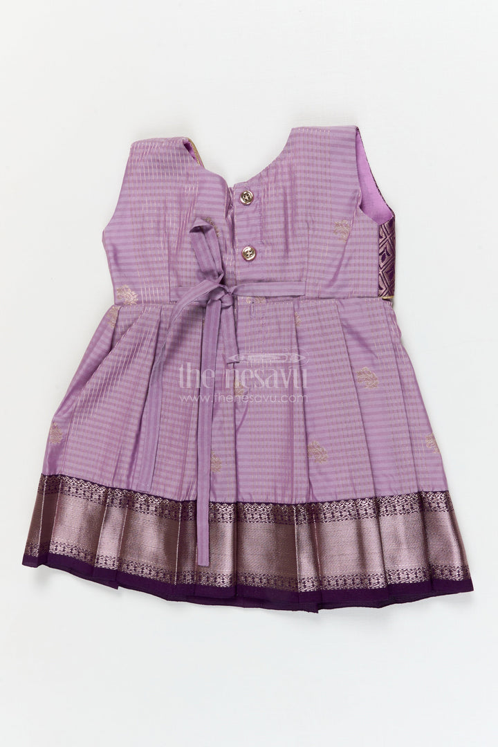 The Nesavu Girls Kanchi Silk Frock Bridal Silk Frock for Toddler Girls with Designer Kanchivaram Saree Inspired Weave Nesavu Nesavu toddler girl bridal silk frock with designer Kanchivaram saree weave and traditional zari border