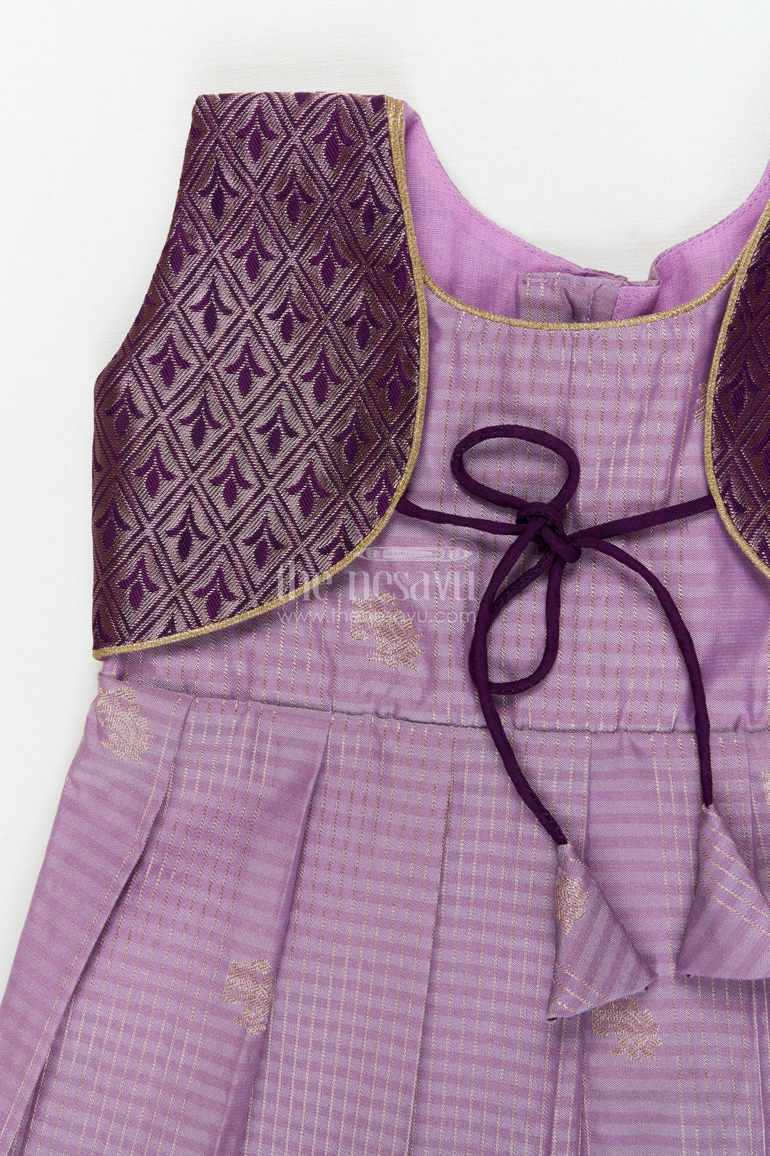 The Nesavu Girls Kanchi Silk Frock Bridal Silk Frock for Toddler Girls with Designer Kanchivaram Saree Inspired Weave Nesavu Nesavu toddler girl bridal silk frock with designer Kanchivaram saree weave and traditional zari border