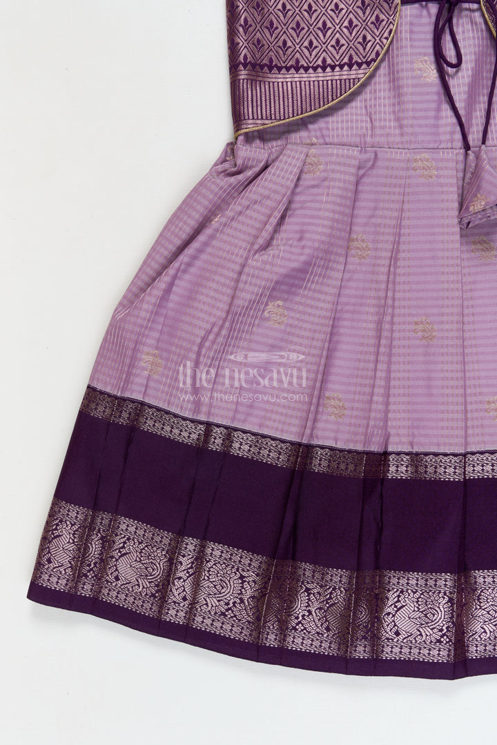 The Nesavu Girls Kanchi Silk Frock Bridal Silk Frock for Toddler Girls with Designer Kanchivaram Saree Inspired Weave Nesavu Nesavu toddler girl bridal silk frock with designer Kanchivaram saree weave and traditional zari border