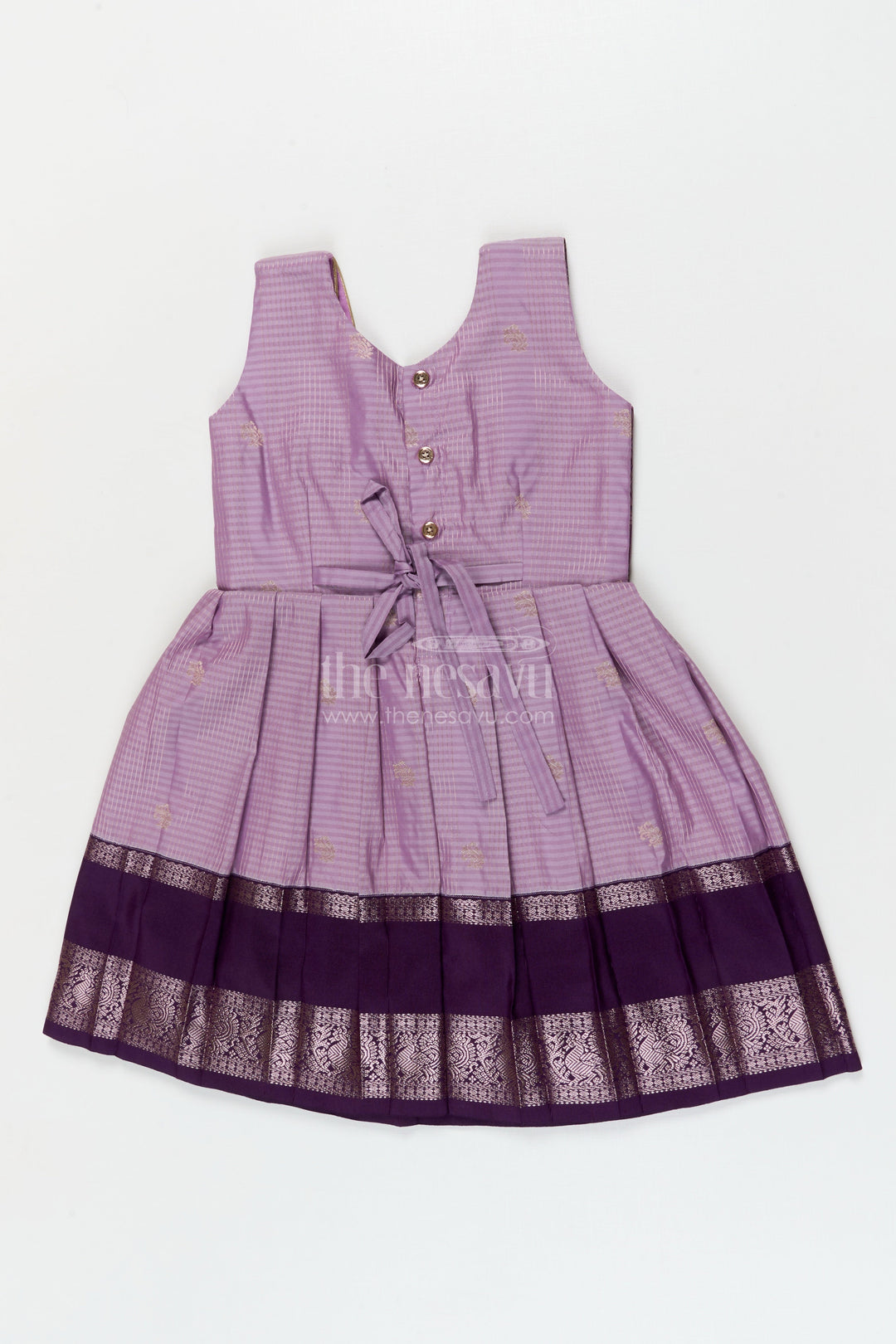 The Nesavu Girls Kanchi Silk Frock Bridal Silk Frock for Toddler Girls with Designer Kanchivaram Saree Inspired Weave Nesavu Nesavu toddler girl bridal silk frock with designer Kanchivaram saree weave and traditional zari border
