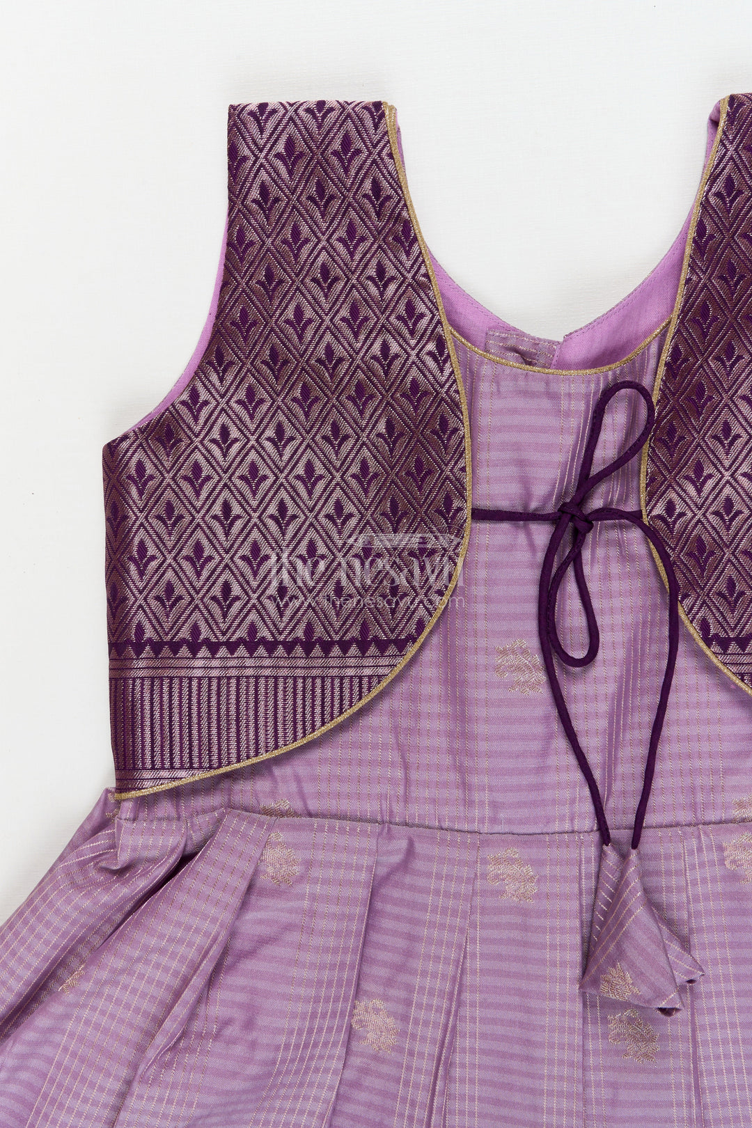 The Nesavu Girls Kanchi Silk Frock Bridal Silk Frock for Toddler Girls with Designer Kanchivaram Saree Inspired Weave Nesavu Nesavu toddler girl bridal silk frock with designer Kanchivaram saree weave and traditional zari border