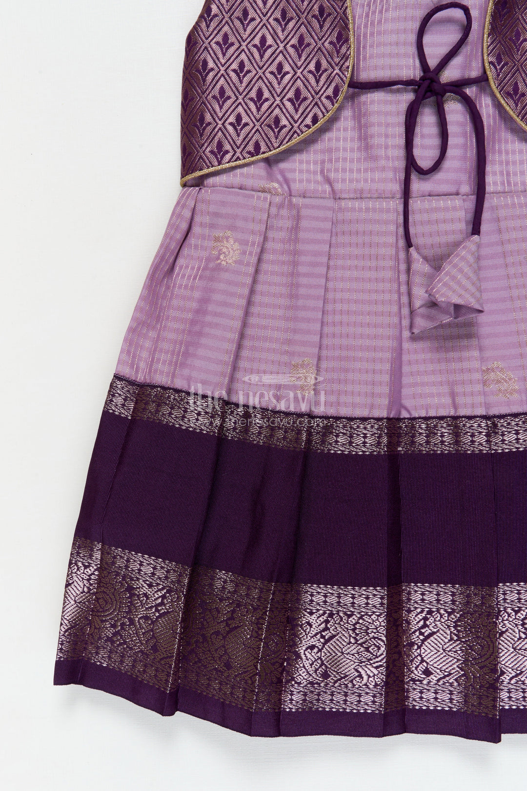 The Nesavu Girls Kanchi Silk Frock Bridal Silk Frock for Toddler Girls with Designer Kanchivaram Saree Inspired Weave Nesavu Nesavu toddler girl bridal silk frock with designer Kanchivaram saree weave and traditional zari border