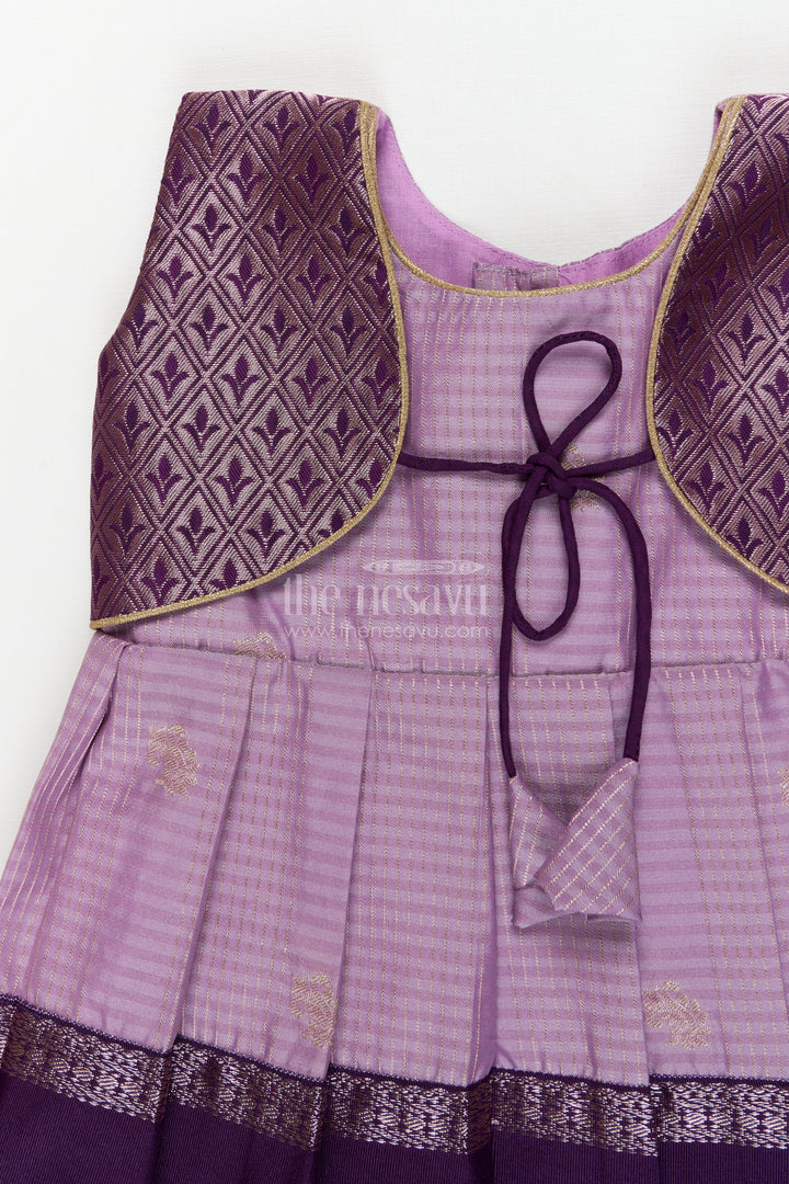 The Nesavu Girls Kanchi Silk Frock Bridal Silk Frock for Toddler Girls with Designer Kanchivaram Saree Inspired Weave Nesavu Nesavu toddler girl bridal silk frock with designer Kanchivaram saree weave and traditional zari border