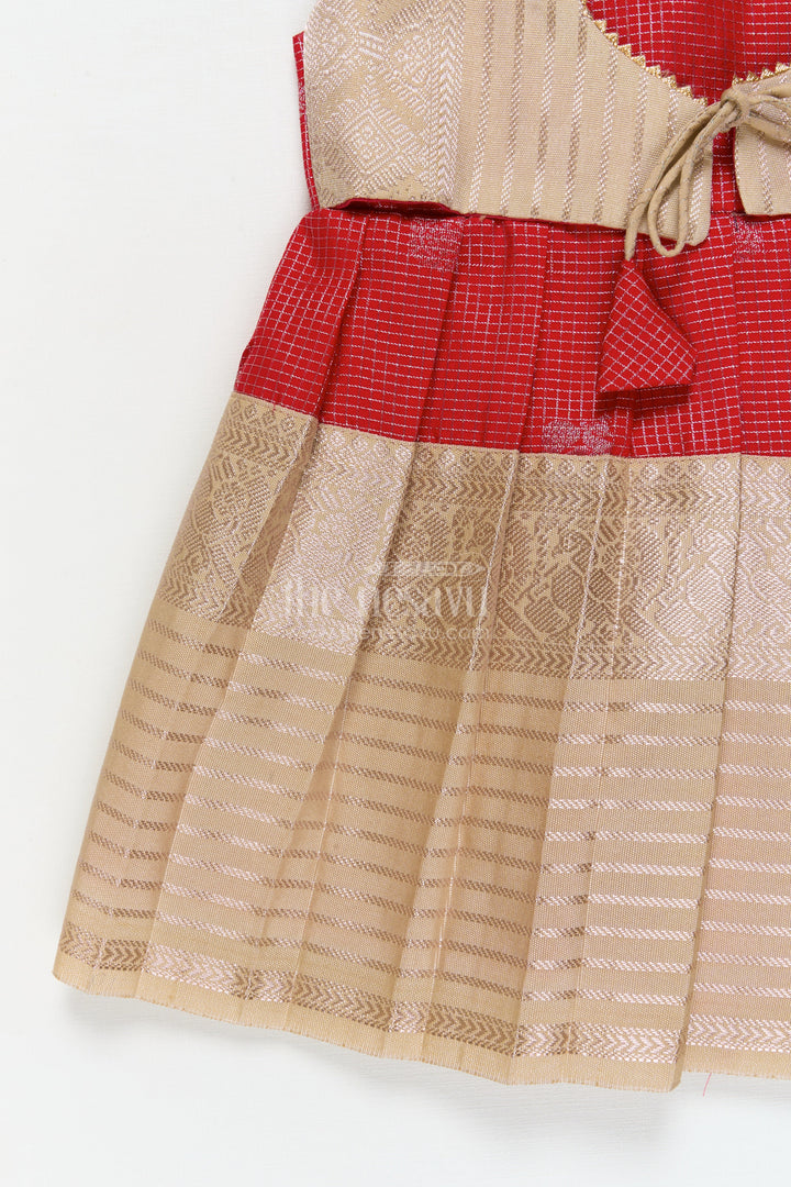 The Nesavu Girls Kanchi Silk Frock Bridal Silk Frock for Toddler Girls with Kanchivaram Saree Inspired Detailing Nesavu Nesavu toddler girl bridal silk frock with Kanchivaram saree inspired zari detailing for festive occasions