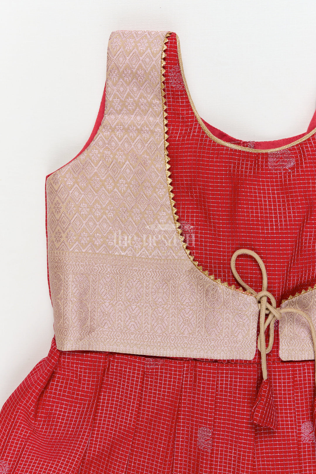 The Nesavu Girls Kanchi Silk Frock Bridal Silk Frock for Toddler Girls with Kanchivaram Saree Inspired Detailing Nesavu Nesavu toddler girl bridal silk frock with Kanchivaram saree inspired zari detailing for festive occasions