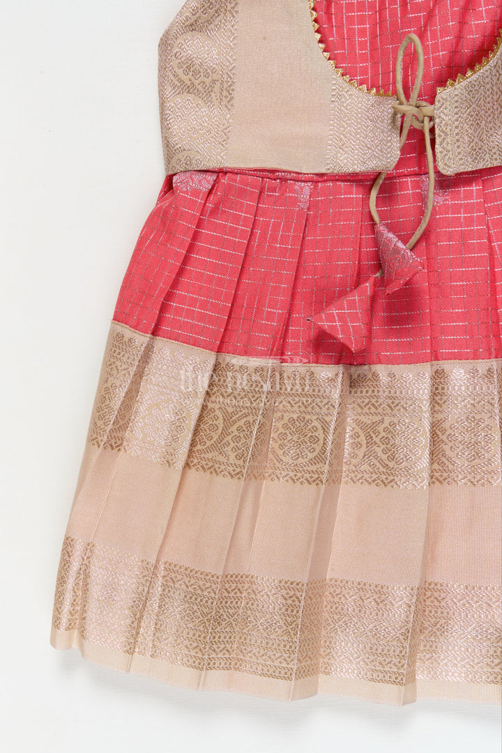 The Nesavu Girls Kanchi Silk Frock Bridal Silk Frock for Toddler Girls with Kanchivaram Saree Inspired Zari Detailing Nesavu Nesavu toddler girl bridal silk frock with Kanchivaram inspired zari border and jacquard yoke