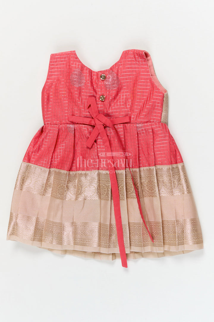 The Nesavu Girls Kanchi Silk Frock Bridal Silk Frock for Toddler Girls with Kanchivaram Saree Inspired Zari Detailing Nesavu Nesavu toddler girl bridal silk frock with Kanchivaram inspired zari border and jacquard yoke