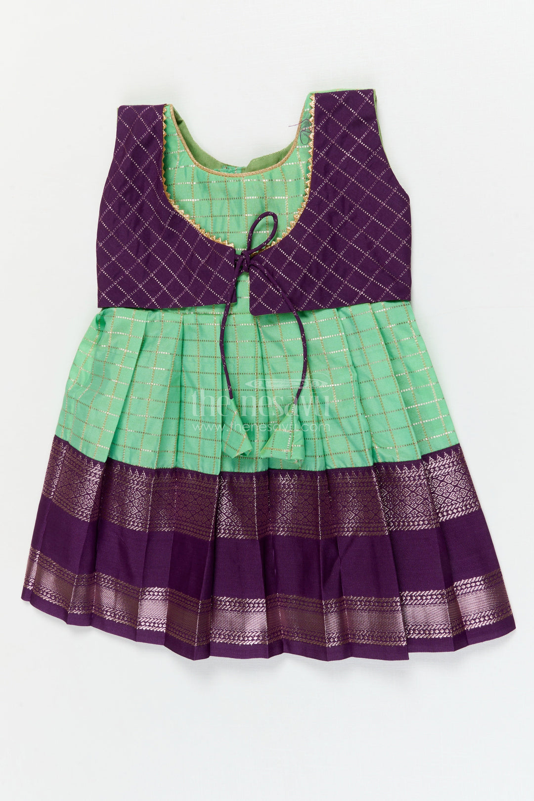 The Nesavu Girls Kanchi Silk Frock Bridal Style Silk Frock for Toddler Girls Inspired by Dharmavaram Sarees Nesavu 10 (NB) / Green / style 3 KSF003AC-10 Nesavu toddler girl silk frock inspired by Dharmavaram bridal sarees with zari woven detailing