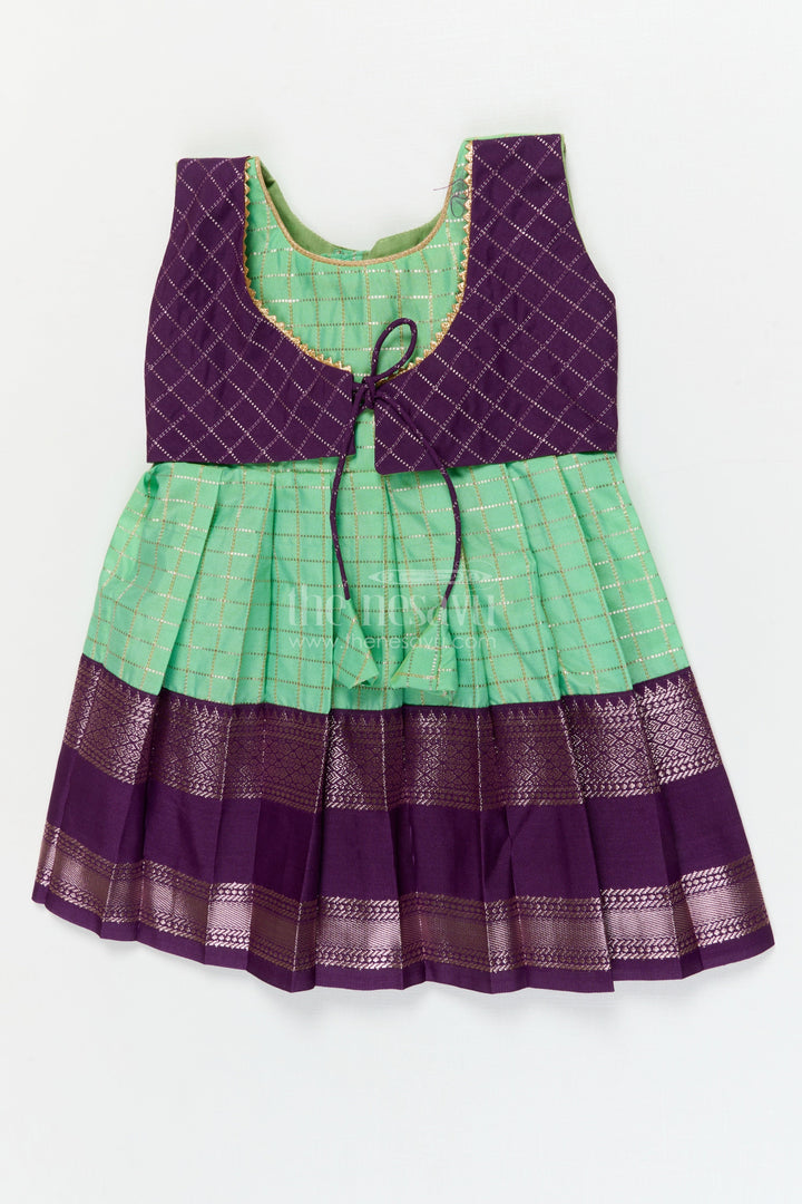 The Nesavu Girls Kanchi Silk Frock Bridal Style Silk Frock for Toddler Girls Inspired by Dharmavaram Sarees Nesavu 10 (NB) / Green / style 3 KSF003AC-10 Nesavu toddler girl silk frock inspired by Dharmavaram bridal sarees with zari woven detailing