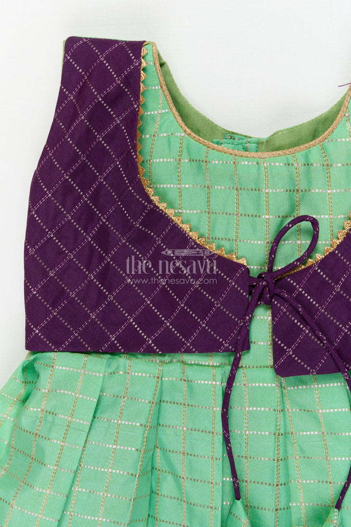 The Nesavu Girls Kanchi Silk Frock Bridal Style Silk Frock for Toddler Girls Inspired by Dharmavaram Sarees Nesavu Nesavu toddler girl silk frock inspired by Dharmavaram bridal sarees with zari woven detailing