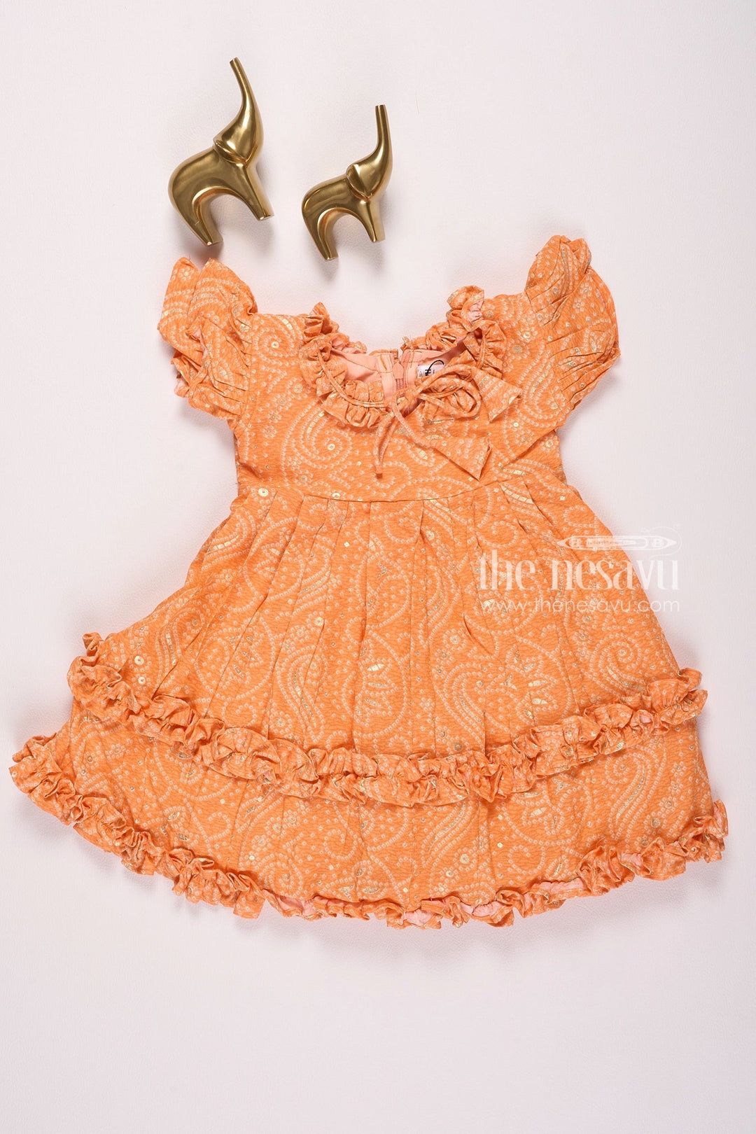 The Nesavu Girls Cotton Frock Bright Orange Ruffle Dress with Paisley Pattern for Girls Nesavu 16 (1Y) / Orange GFC1332A-16 Bright Orange Ruffle Dress with Paisley Pattern for Girls - Vibrant & Stylish