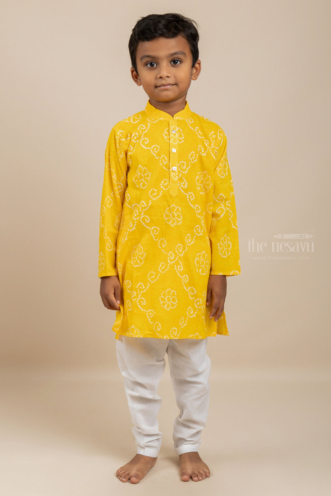 The Nesavu Boys Jacket Sets Bright Yellow Cotton Kurta Dresses For Boys With Pants Nesavu 14 (6M) / Yellow / Cotton BES176-14 Yellow Designer Party Wear Dresses | Mandarin Collar Ideas | The Nesavu