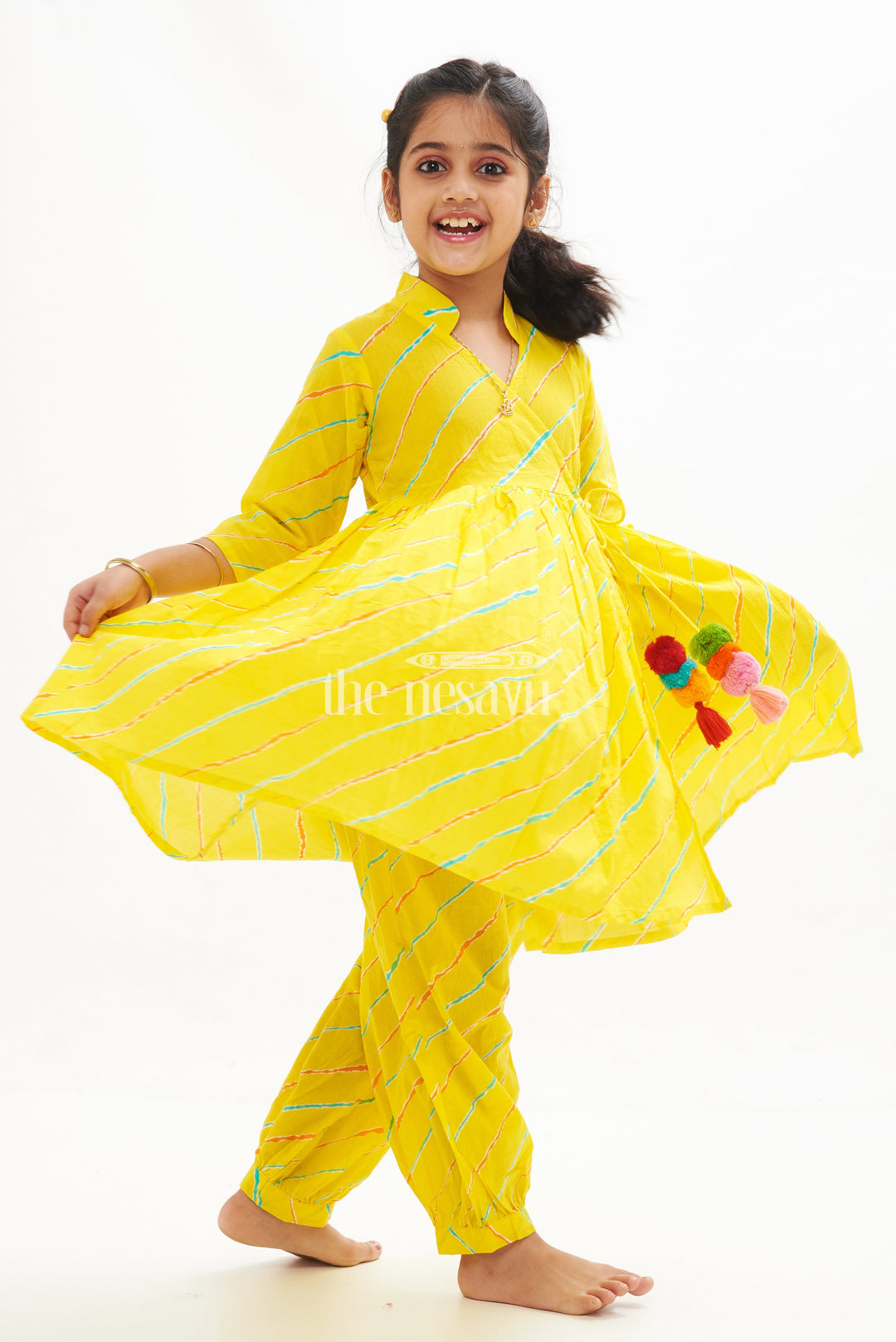 The Nesavu Girls Sharara / Plazo Set Bright Yellow Haram Pant Set for Kids Nesavu 24 (5Y) / Yellow GPS348A-24 Bright Yellow Haram Pant Set for Kids - Traditional Co-ord Set