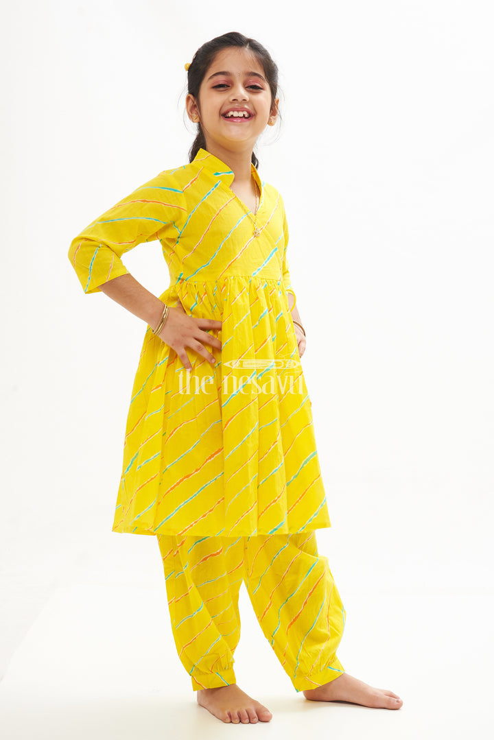 The Nesavu Girls Sharara / Plazo Set Bright Yellow Haram Pant Set for Kids Nesavu Bright Yellow Haram Pant Set for Kids - Traditional Co-ord Set