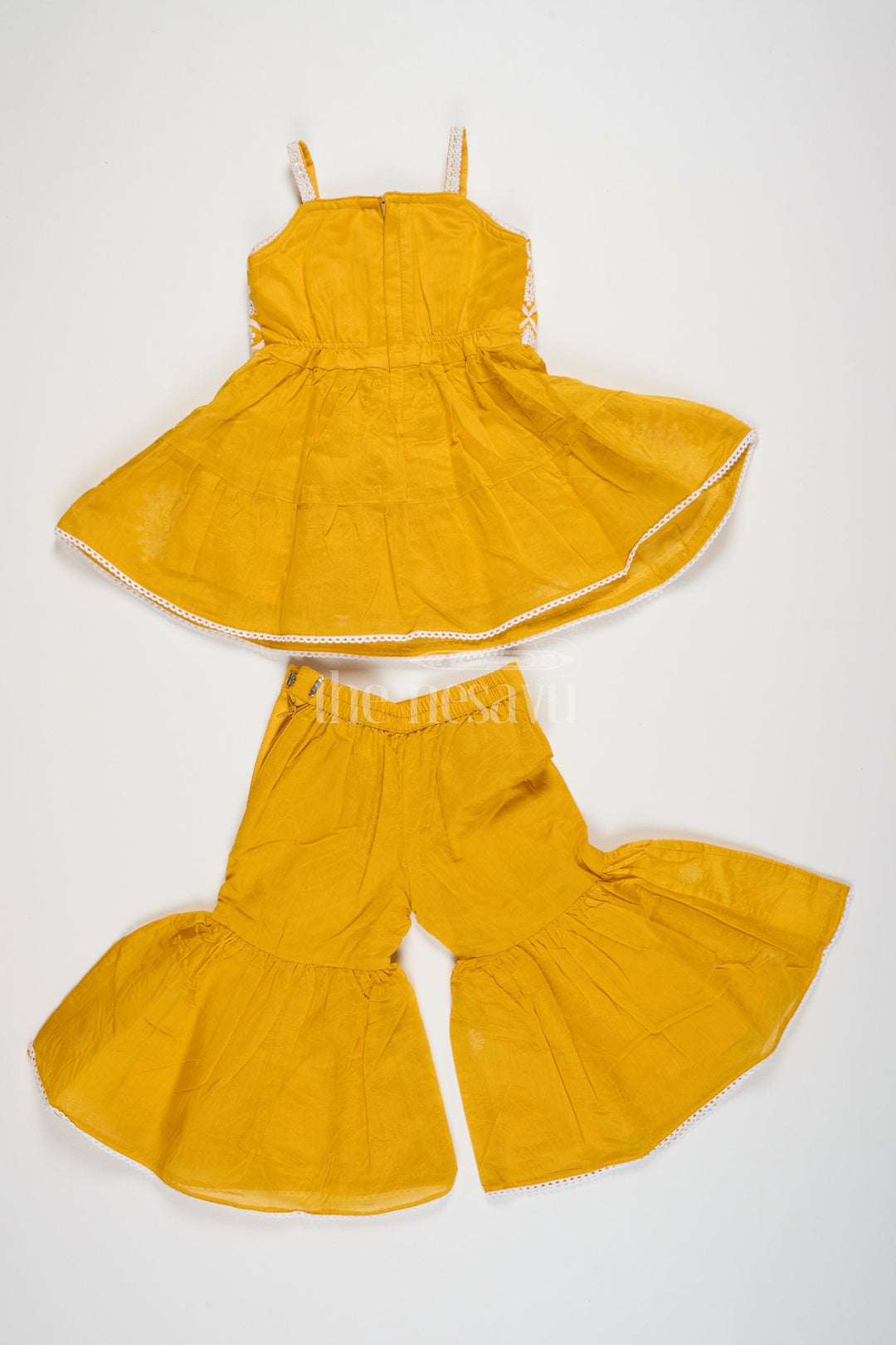 The Nesavu Girls Sharara / Plazo Set Bright Yellow Sharara for Haldi in Chanderi with Intricate Embroidery Nesavu Nesavu Yellow Sharara Haldi Chanderi Embroidery  Perfect Pre-Wedding Celebrations