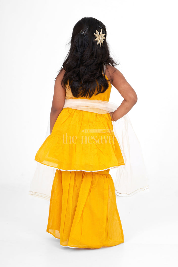 The Nesavu Girls Sharara / Plazo Set Bright Yellow Sharara for Haldi in Chanderi with Intricate Embroidery Nesavu Nesavu Yellow Sharara Haldi Chanderi Embroidery  Perfect Pre-Wedding Celebrations