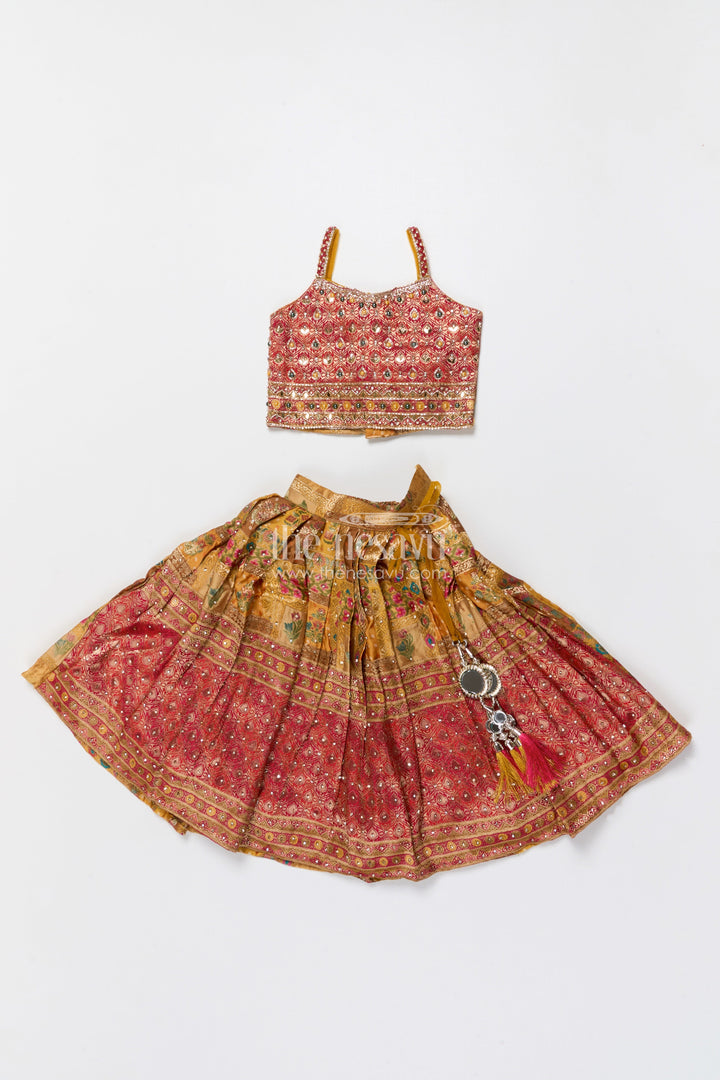 The Nesavu Girls Lehenga Choli Brocade Lehenga Choli for Girls with Festive Yoke Detailing Nesavu 16 (1Y) / Yellow GL692A-16 Nesavu brocade lehenga choli girls viscose silk perfect weddings festive occasions