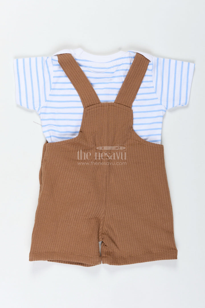 The Nesavu Boys Casual Set Brown Casual Outfit for Boys in Corduroy Cotton with Embellished Dinosaur Patches and Tee Set Nesavu Nesavu Brown Casual Boys Outfit Corduroy Cotton Dinosaur Embellishments Tee Set