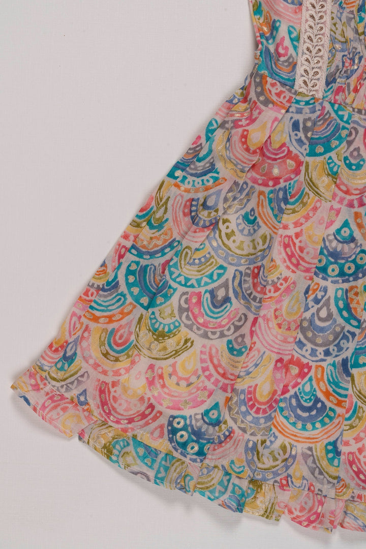 The Nesavu Girls Cotton Frock Carnival of Colors Paisley Print Cotton Frock for Girls Nesavu Vibrant Paisley Cotton Frock for Girls | Fun & Colorful Summer Dress | The Nesavu