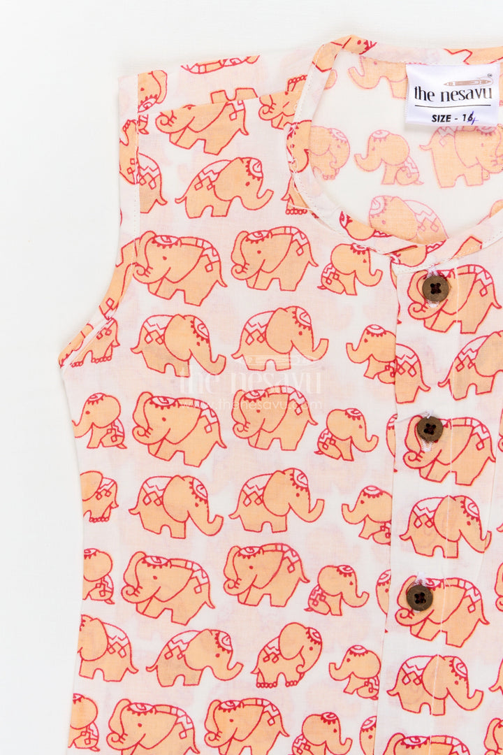 The Nesavu Baby Jablas Cartoon Animal Print Baby Jabla for Comfy Daytime Dressing Nesavu 10 (NB) / Orange / Cotton IF033C-10 Nesavu cartoon printed cotton baby jabla with elephants – perfect for fun and casual babywear