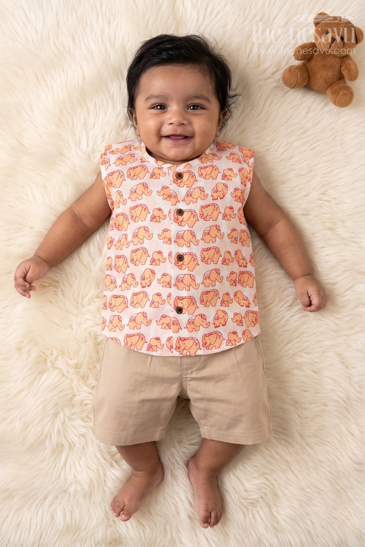 The Nesavu Baby Jablas Cartoon Animal Print Baby Jabla for Comfy Daytime Dressing Nesavu 10 (NB) / Orange / Cotton IF033C-10 Nesavu cartoon printed cotton baby jabla with elephants – perfect for fun and casual babywear