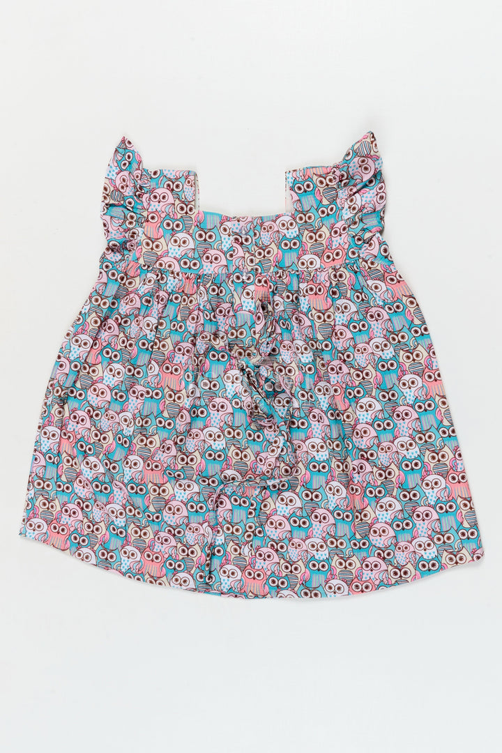 The Nesavu Girls Cotton Frock Cartoon Print Frock for Baby Girls for Daycare and Everyday Fun Nesavu Nesavu baby girl frock with cartoon print in popcorn fabric for daycare and everyday wear