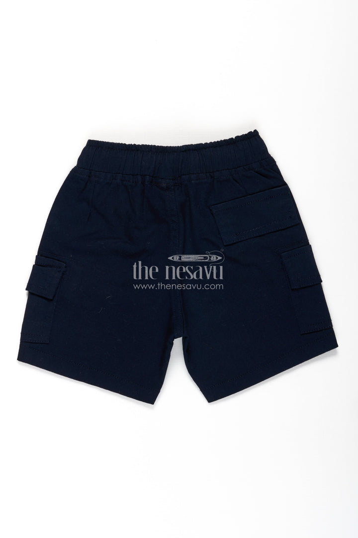 The Nesavu Boys Shorts Casual Attire Shorts for Boys in Navy Cotton with Cargo Pockets and Drawstring Waist Nesavu Casual Attire Shorts Boys Navy Cotton Drawstring Cargo Style Pockets | The Nesavu