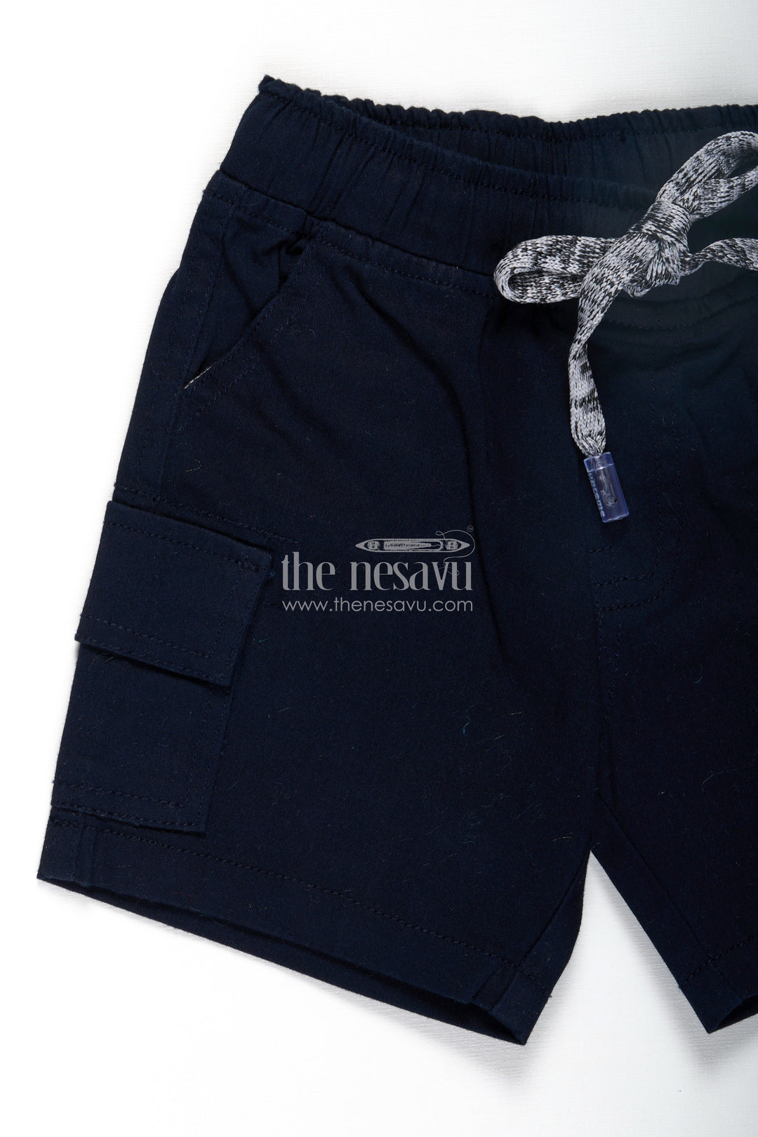 The Nesavu Boys Shorts Casual Attire Shorts for Boys in Navy Cotton with Cargo Pockets and Drawstring Waist Nesavu Casual Attire Shorts Boys Navy Cotton Drawstring Cargo Style Pockets | The Nesavu