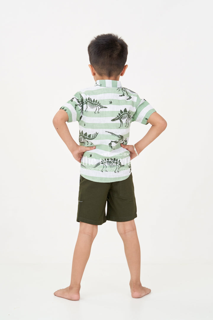 The Nesavu Boys Casual Set Casual Beach Dresses for Boys with Dinosaur Printed Shirt and Forest Green Cotton Shorts Nesavu Boys Casual Beach Dresses Dinosaur Print Shirt Forest Green Shorts | The Nesavu