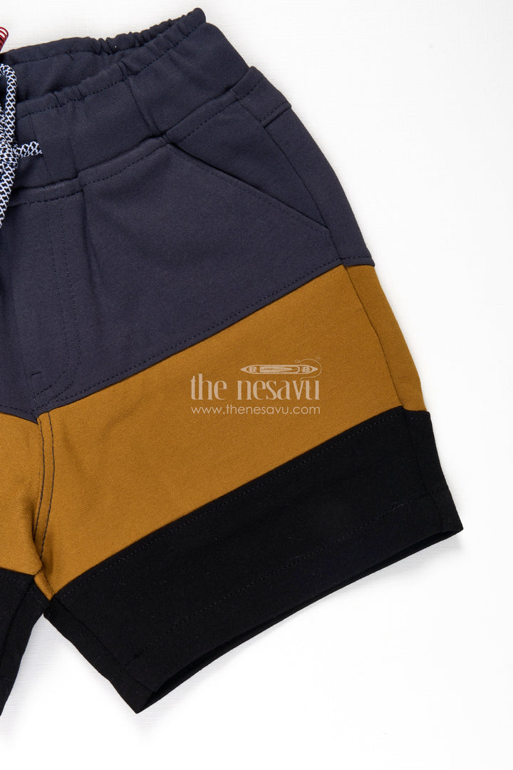 The Nesavu Boys Shorts Casual Bike Shorts for Boys in Grey and Mustard Colorblock Design with Drawstring Waist Nesavu Casual Bike Shorts Boys Cotton Blend Grey Mustard Colorblock Drawstring | The Nesavu