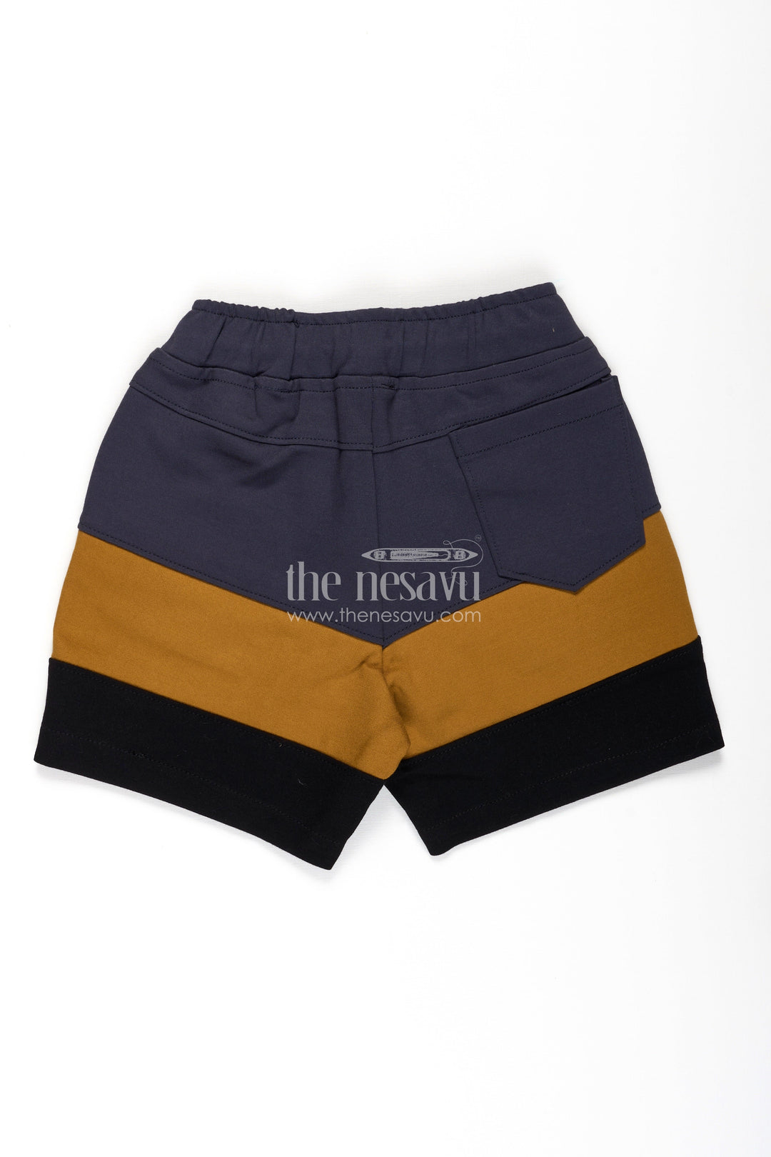The Nesavu Boys Shorts Casual Bike Shorts for Boys in Grey and Mustard Colorblock Design with Drawstring Waist Nesavu Casual Bike Shorts Boys Cotton Blend Grey Mustard Colorblock Drawstring | The Nesavu