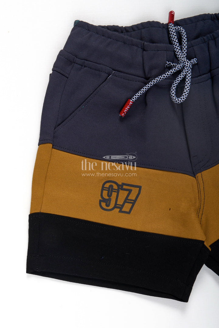 The Nesavu Boys Shorts Casual Bike Shorts for Boys in Grey and Mustard Colorblock Design with Drawstring Waist Nesavu Casual Bike Shorts Boys Cotton Blend Grey Mustard Colorblock Drawstring | The Nesavu