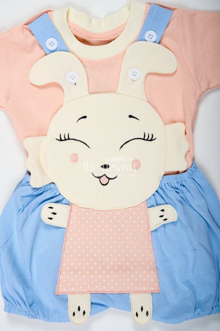 The Nesavu Boys Casual Set Casual Blue Set Outfit for Boys in Cotton with Bunny Embroidery and Soft Peach Short Sleeve Tee Nesavu Nesavu Casual Blue Set Outfit Boys Cotton Bunny Embroidery Peach Tee