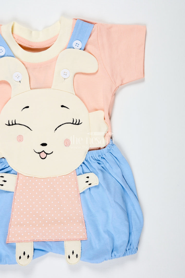The Nesavu Boys Casual Set Casual Blue Set Outfit for Boys in Cotton with Bunny Embroidery and Soft Peach Short Sleeve Tee Nesavu Nesavu Casual Blue Set Outfit Boys Cotton Bunny Embroidery Peach Tee
