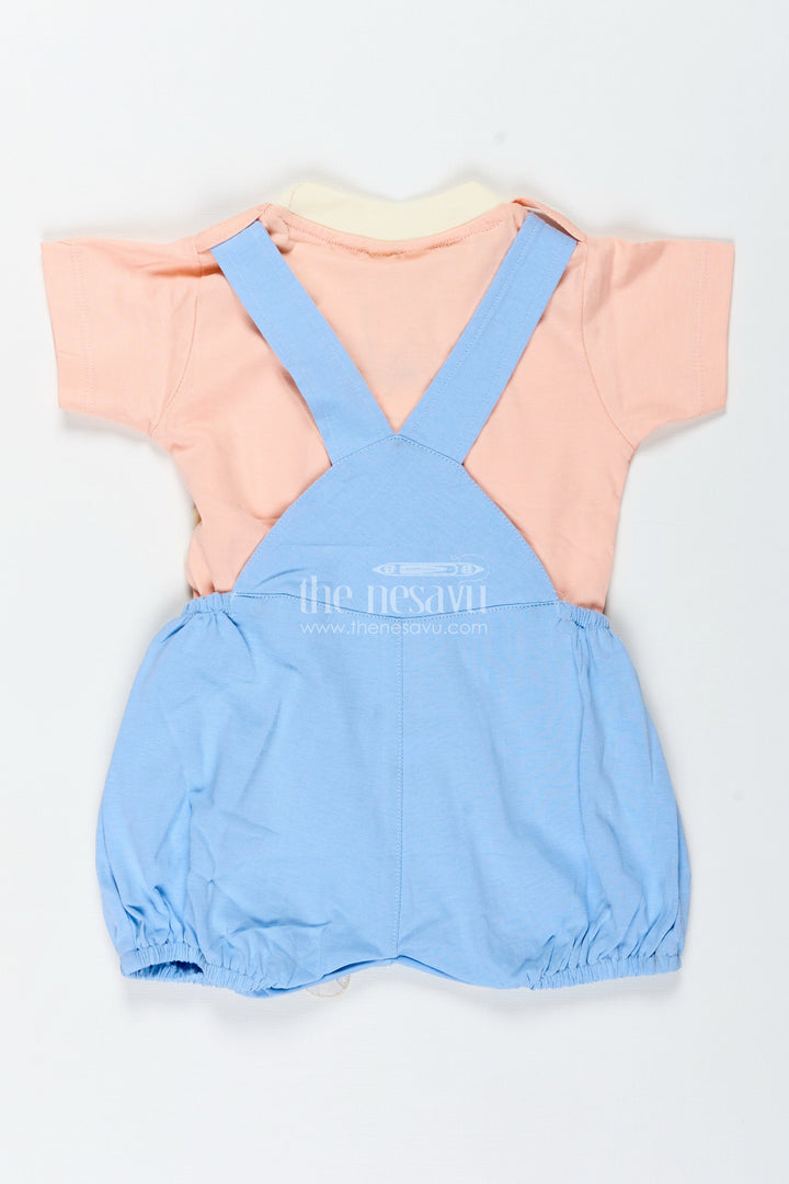 The Nesavu Boys Casual Set Casual Blue Set Outfit for Boys in Cotton with Bunny Embroidery and Soft Peach Short Sleeve Tee Nesavu Nesavu Casual Blue Set Outfit Boys Cotton Bunny Embroidery Peach Tee