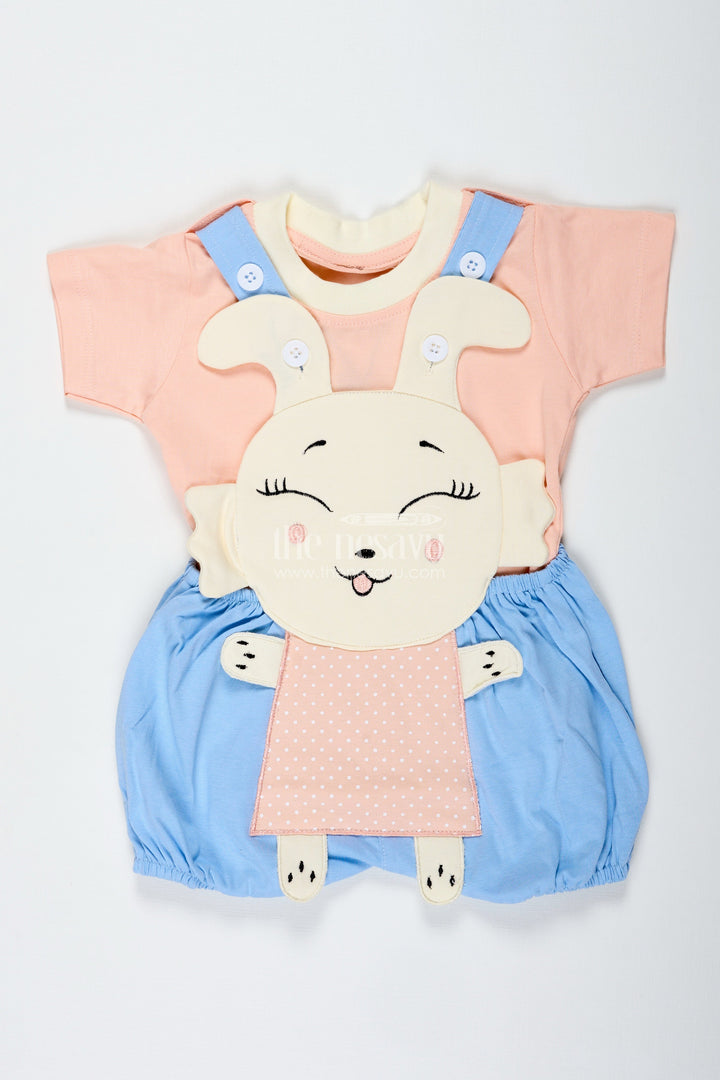 The Nesavu Boys Casual Set Casual Blue Set Outfit for Boys in Cotton with Bunny Embroidery and Soft Peach Short Sleeve Tee Nesavu Nesavu Casual Blue Set Outfit Boys Cotton Bunny Embroidery Peach Tee
