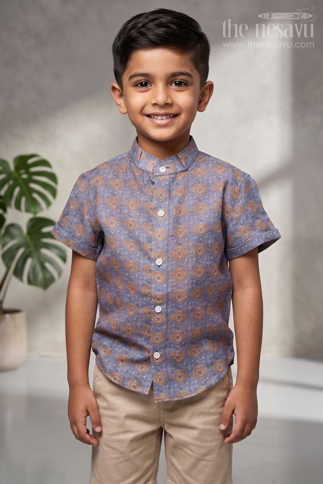 The Nesavu Boys Linen Shirt Casual Charisma Boys Everyday Wear Shirt with Modern Twist Nesavu 14 (6M) / Purple / Linen BS080A-14 Ajrakh Printed Boys Shirt | The Nesavu