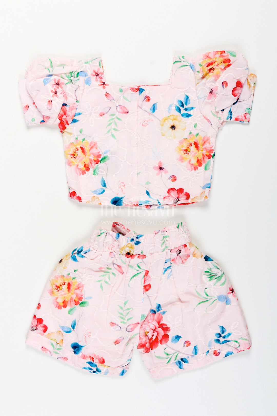 The Nesavu Girls Casual Set Casual Chikankari Co-Ord Set for Girls with Floral Prints Nesavu Nesavu floral chikankari cotton co-ord set toddler girls  perfect everyday summer style