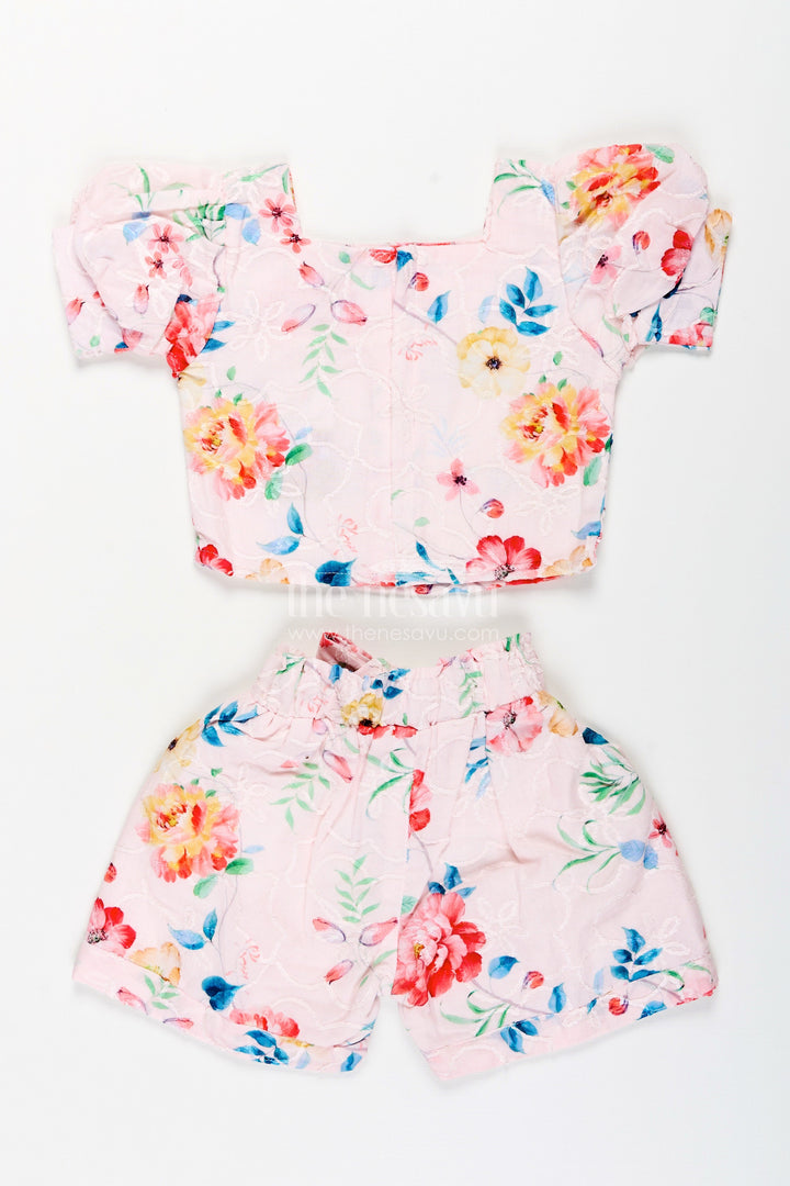 The Nesavu Girls Casual Set Casual Chikankari Co-Ord Set for Girls with Floral Prints Nesavu Nesavu floral chikankari cotton co-ord set toddler girls  perfect everyday summer style