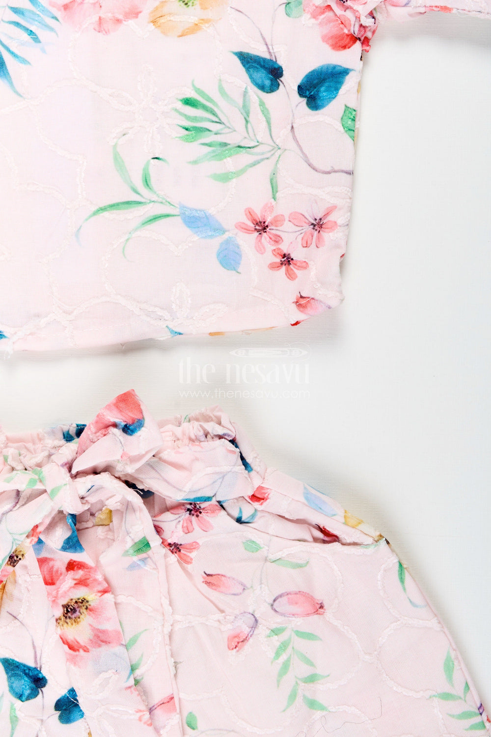 The Nesavu Girls Casual Set Casual Chikankari Co-Ord Set for Girls with Floral Prints Nesavu Nesavu floral chikankari cotton co-ord set toddler girls  perfect everyday summer style