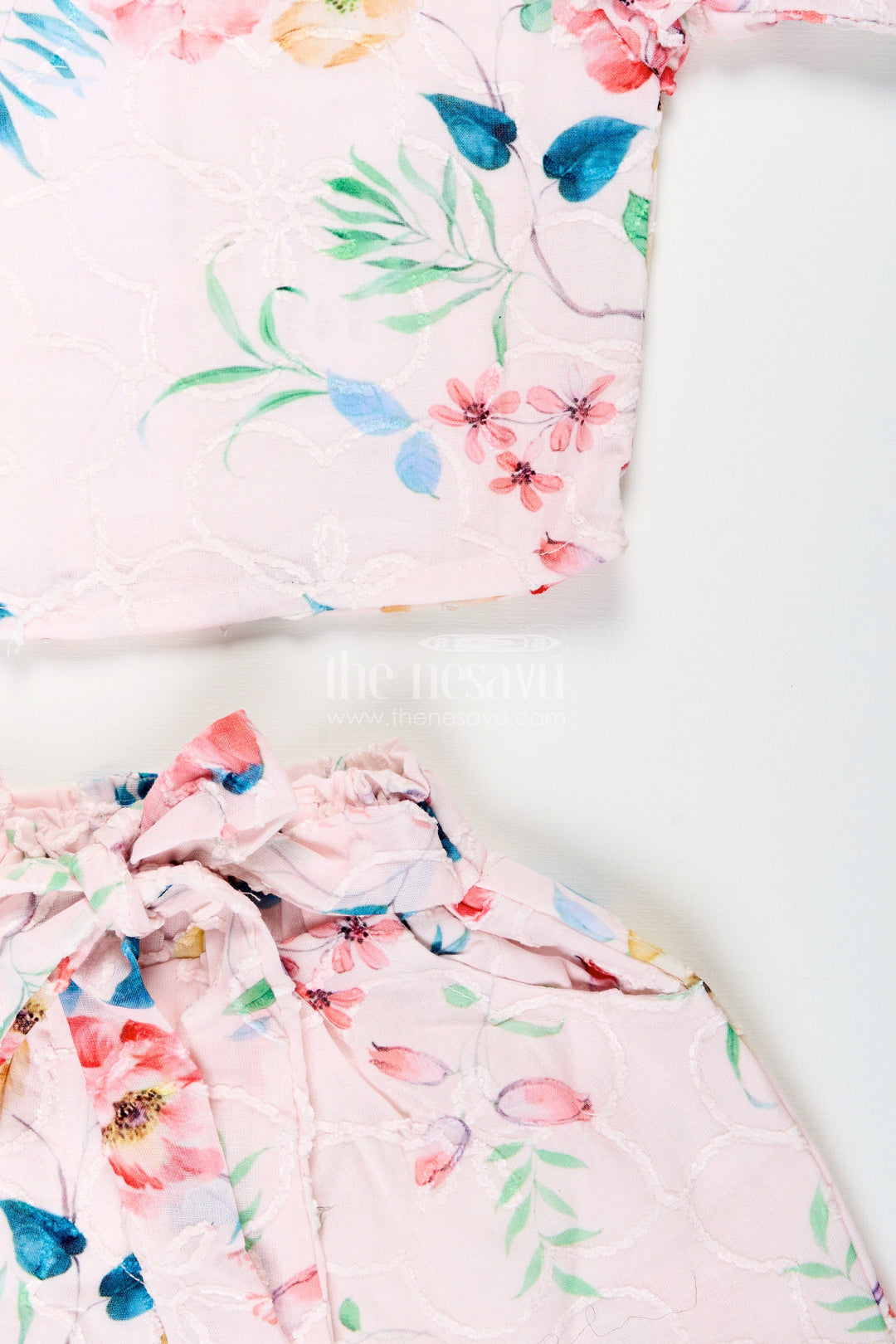 The Nesavu Girls Casual Set Casual Chikankari Co-Ord Set for Girls with Floral Prints Nesavu Nesavu floral chikankari cotton co-ord set toddler girls  perfect everyday summer style