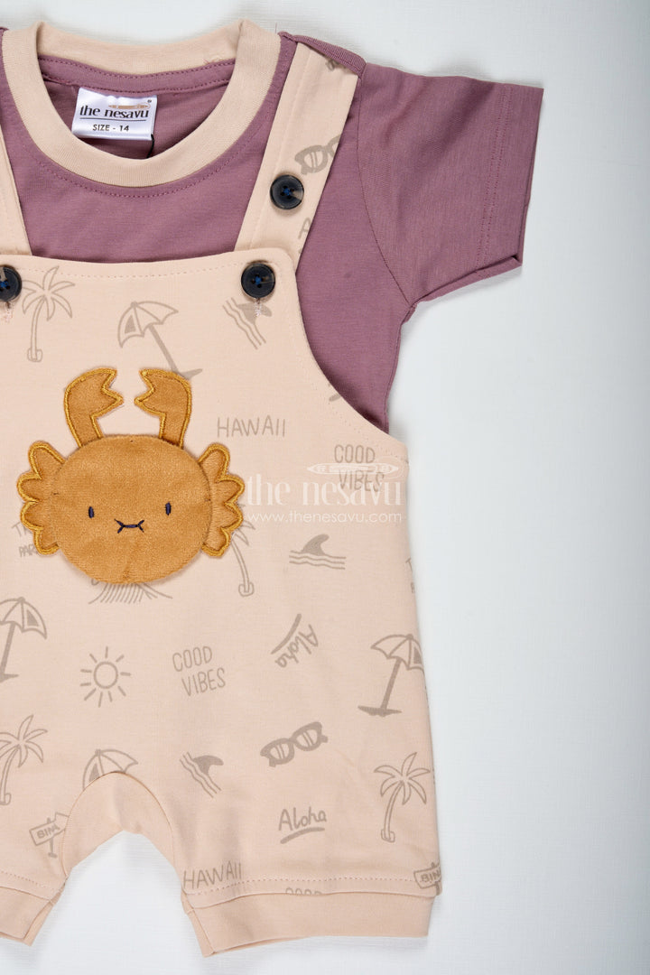 The Nesavu Boys Casual Set Casual Colorful Dress for Boys in Soft Cotton with Lion Embroidery and Contrast Tee Dungaree Set Nesavu Nesavu Cotton Casual Colorful Dress Boys Lion Embroidery Matching Plum Tee